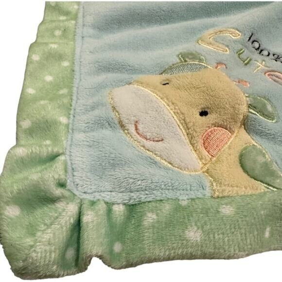 Okie Dokie Baby Security Blanket Giraffe Lovey Blue & Green Plush Satin Trim - Picture 7 of 9